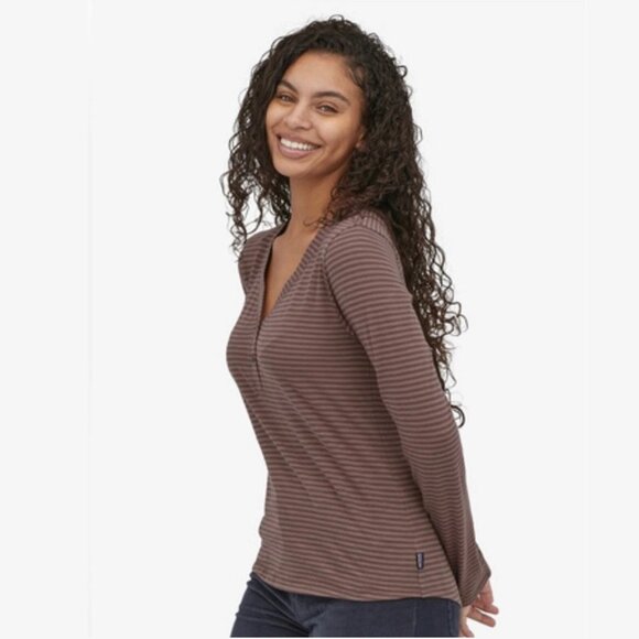 NEW Patagonia Mainstay Henley Long Sleeve Bumble Bee Stripe Dusky Top Shirt Tee - Picture 2 of 3